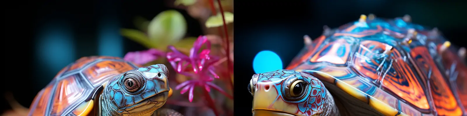 创意彩色渐变逼真发光生物动物乌龟雕像玩具模型艺术摄影海报midjourney关键词咒语