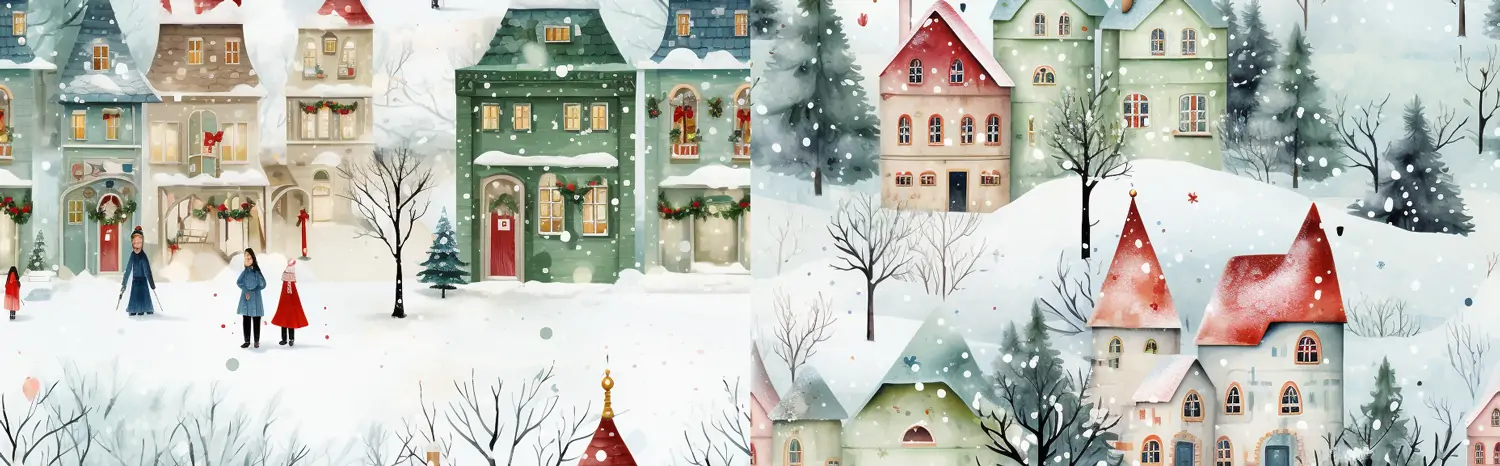 水彩风格圣诞节无缝平铺插图图案midjourney关键词咒语