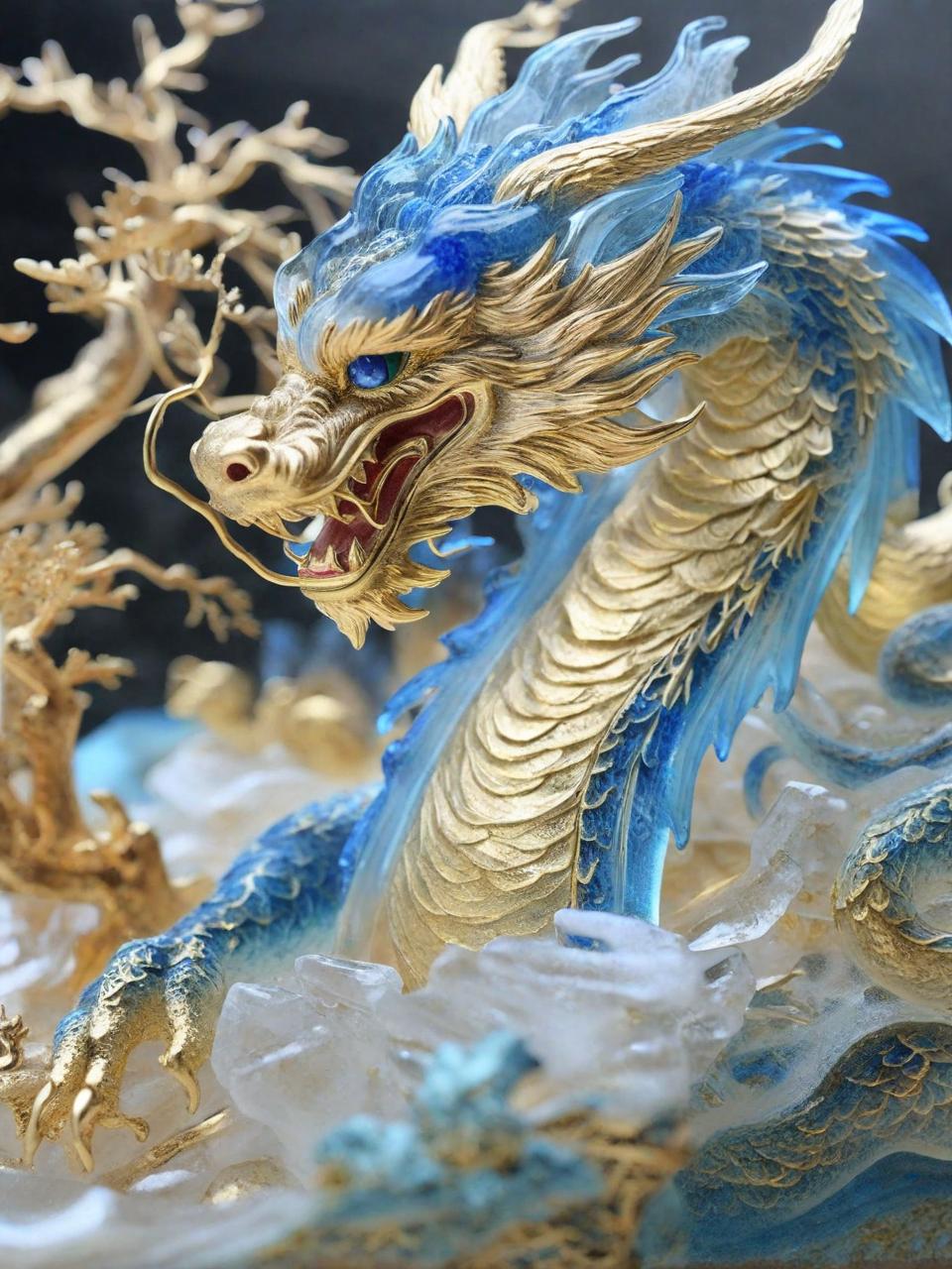 Midjourney - 中国龙年金色龙头玉石雕刻模型玩具艺术品奇域ai关键词咒语奇域画廊-Ai宇宙吧-