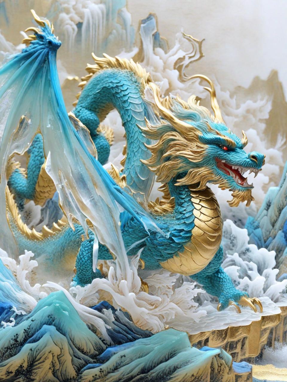 Midjourney - 中国龙年金色龙头玉石雕刻模型玩具艺术品奇域ai关键词咒语奇域画廊-Ai宇宙吧-