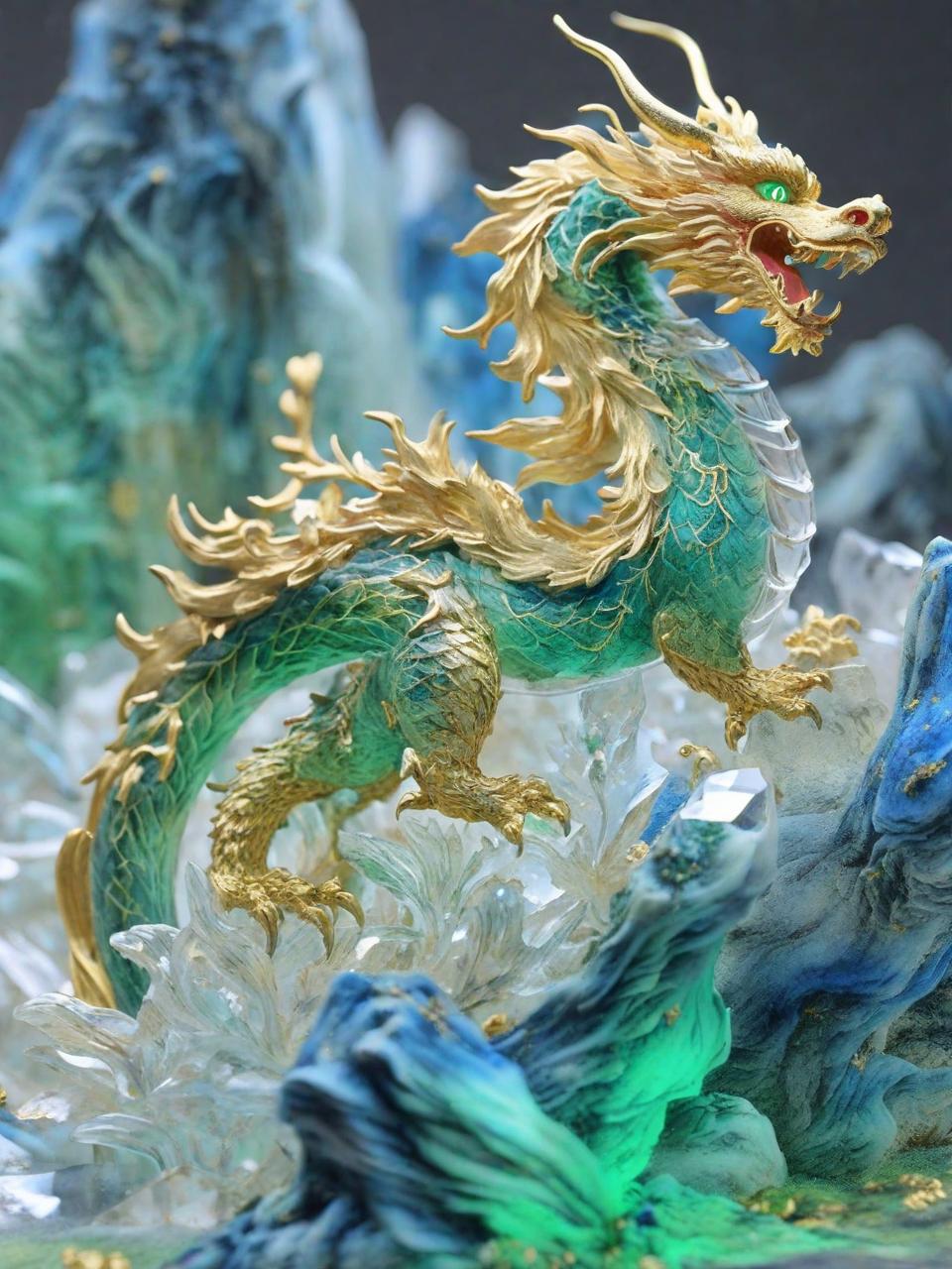 Midjourney - 中国龙年金色龙头玉石雕刻模型玩具艺术品奇域ai关键词咒语奇域画廊-Ai宇宙吧-
