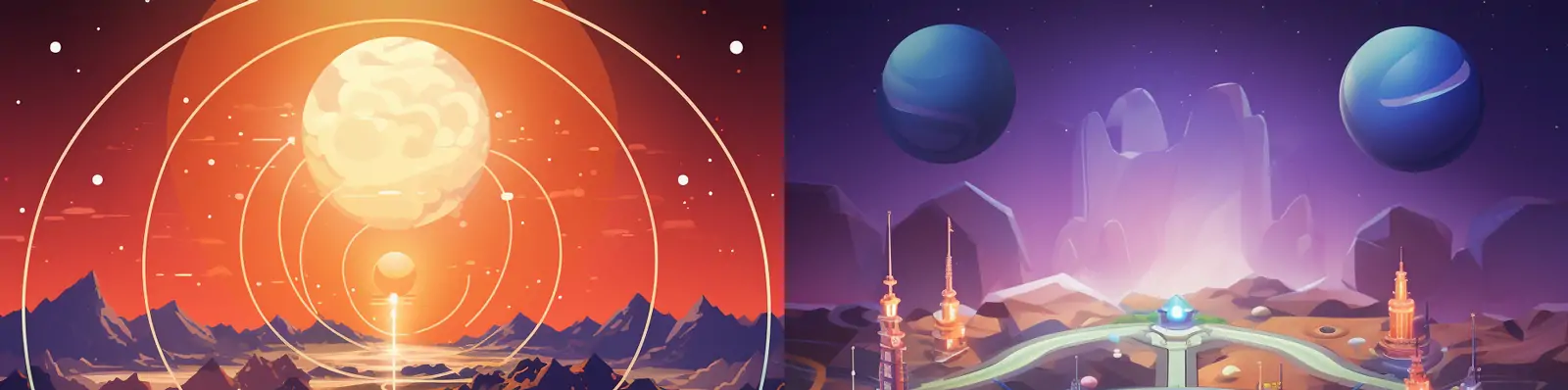 手绘卡通未来主义科技城市建筑空间路线概念艺术场景插图海报midjourney关键词咒语分享