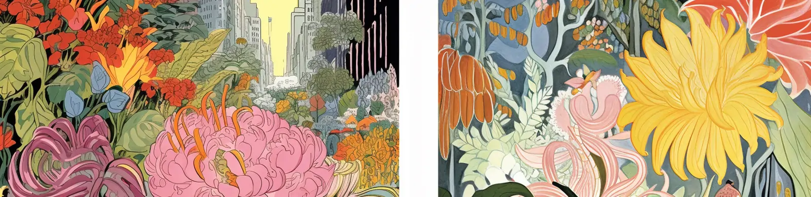 手绘复古纽约花卉市场鲜花植物装饰画艺术风格插图海报midjourney关键词咒语分享