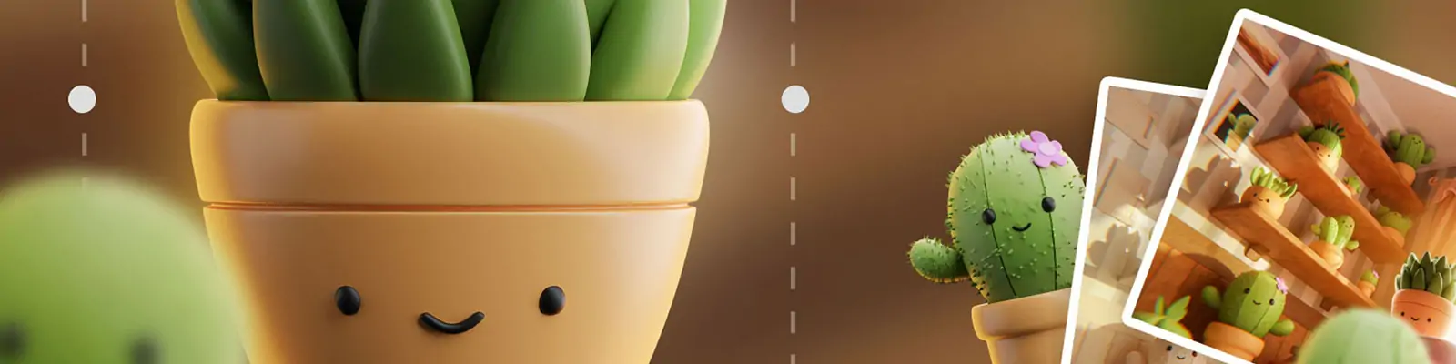 3D立体可爱卡通盆栽多肉植物仙人掌表情图标插图blender素材模型