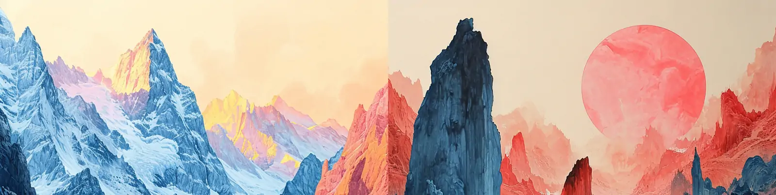 极简主义中国风彩色山水自然风景山脉景观插图海报背景midjourney关键词咒语