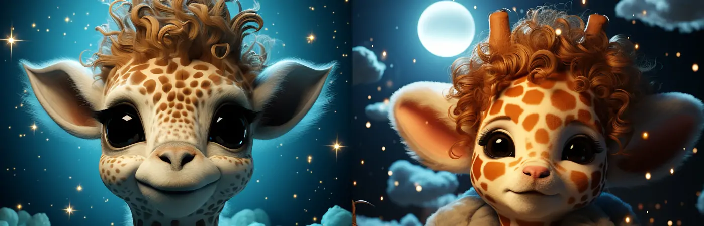 可爱的长颈鹿宝宝星空夜景Midjourney关键词提示词咒语