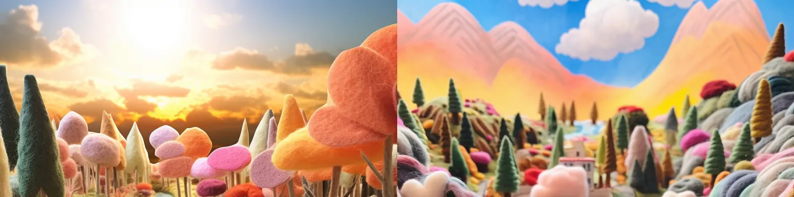 创意手工艺品羊毛毡彩色森林植物树木世界立体场景模型海报midjourney关键词咒语