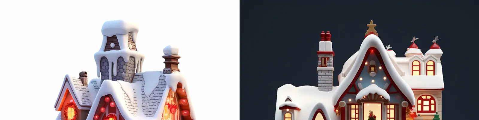 3D立体卡通立体圣诞节小屋城堡建筑模型摄影海报midjourney关键词咒语分享