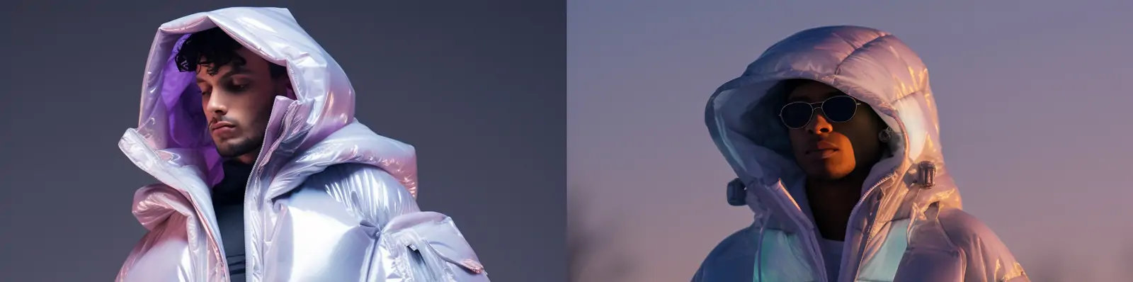 创意未来主义透明全息塑料羽绒服人物模特电商产品广告摄影海报midjourney关键词咒语分享