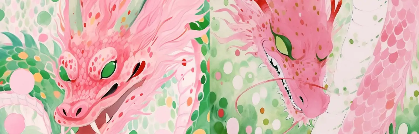 中国风波点水彩画生肖龙年插画插画Midjourney关键词提示词咒语