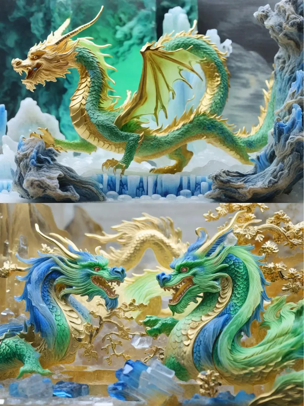 Midjourney - 中国龙年金色龙头玉石雕刻模型玩具艺术品奇域ai关键词咒语奇域画廊-Ai宇宙吧-