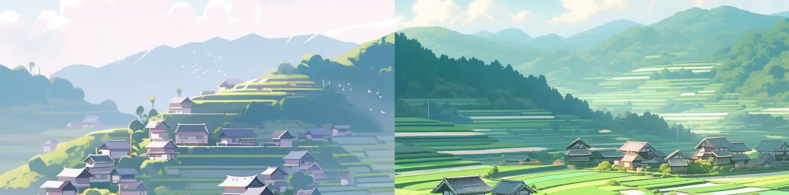 手绘极简主义唯美自然乡村绿色梯田高级配色俯视图绘画插图海报midjourney关键词咒语分享