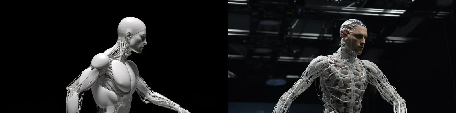创意科技感精确模拟人类行走生物力学计算机人物骨骼透视模型midjourney关键词咒语分享
