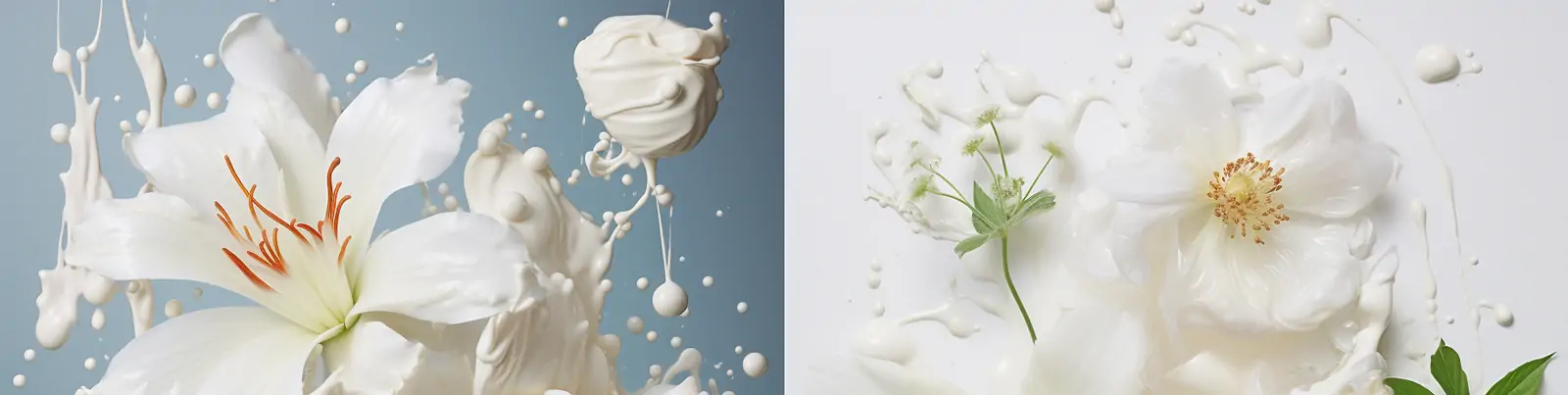 创意白色牛奶油漆液体飞溅鲜花百合花合成艺术摄影海报midjourney关键词咒语分享