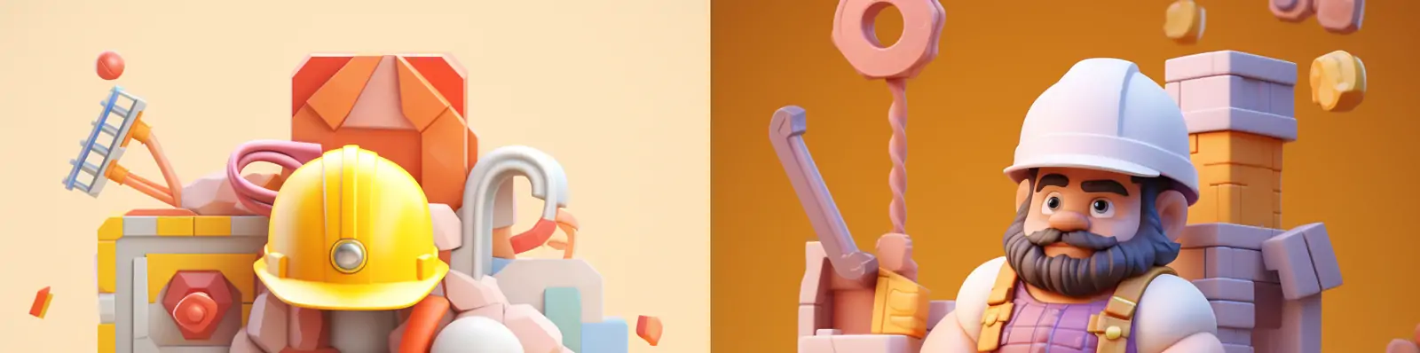 3D立体超级可爱粘土风格施工人员儿童乐高玩具产品广告摄影海报midjourney关键词咒语分享