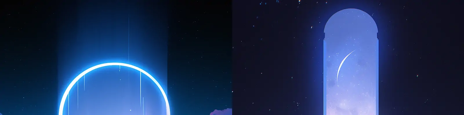 极简主义蓝紫色月亮光影自然景观发光体光效立体场景海报背景midjourney关键词咒语分享