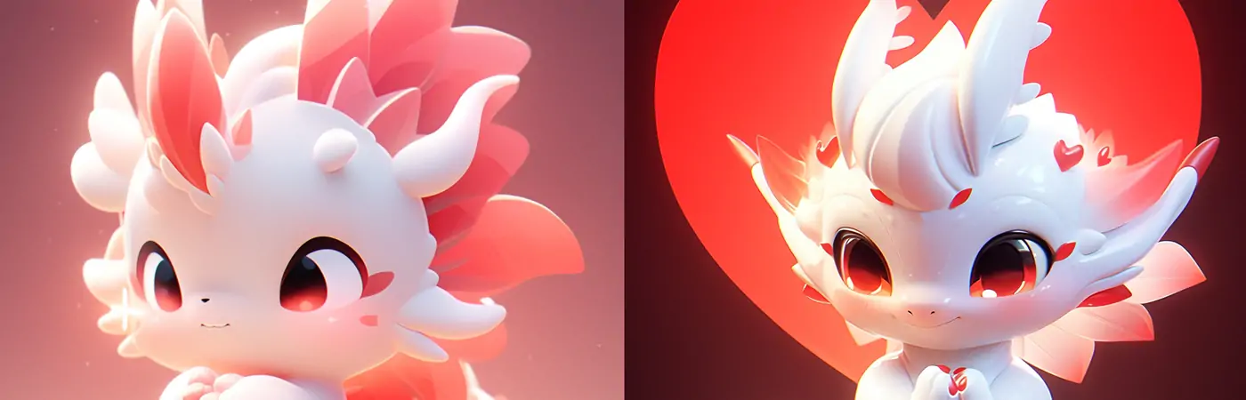 可爱的C4D风格白色龙宝宝卡通动漫角色Midjourney关键词提示词咒语