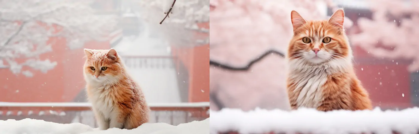 冬天雪地故宫紫荆城里的大橘猫动物Midjourney关键词提示词咒语