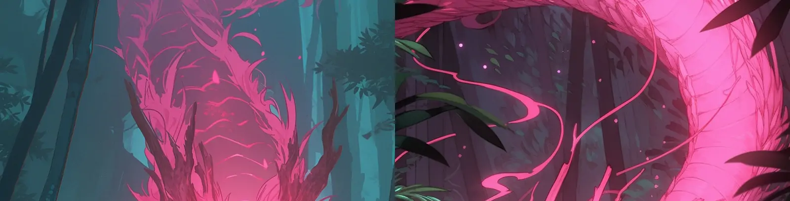 创意中国龙武士少女神话故事粉红色光效竹林场景插图海报背景midjourney关键词咒语分享