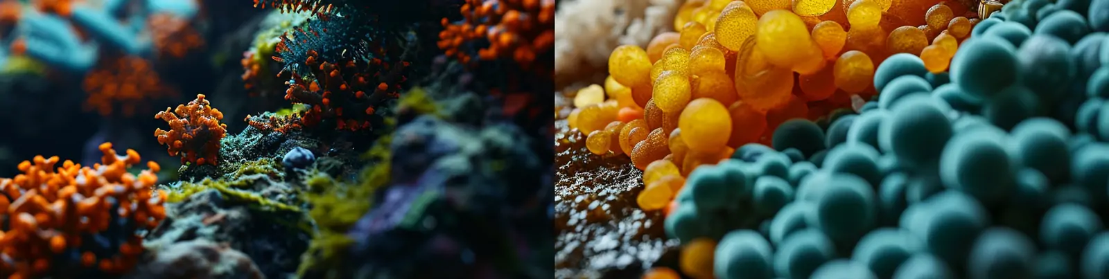 创意彩色微生物珊瑚海底世界场景艺术摄影海报背景midjourney关键词咒语