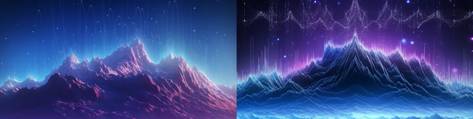 创意科技感声波粒子线条数字风景海浪形状光效海报背景midjourney关键词咒语