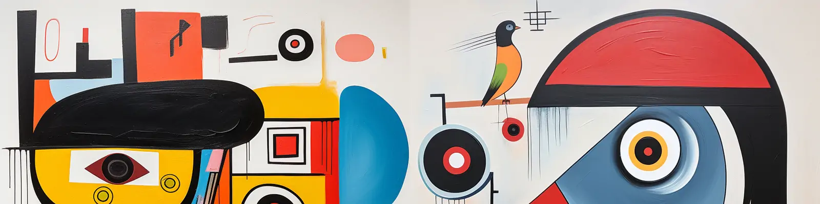 手绘趣味卡通抽象艺术几何图形动物鸟类拼接漫画涂鸦插图海报midjourney关键词咒语分享