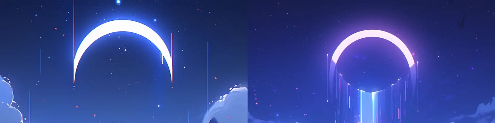 极简主义科技感蓝色光影月亮自然景观发光体光效立体场景海报背景midjourney关键词咒语分享