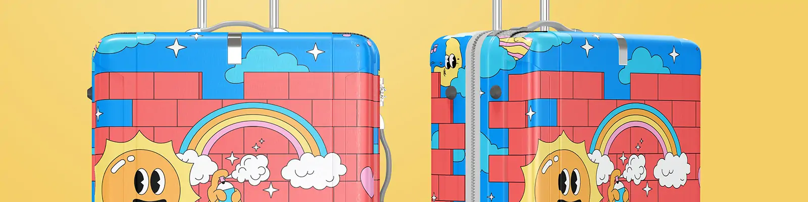 儿童可爱方形行李箱拉杆箱VI提案效果展示样机贴图psd设计素材模版Mockup