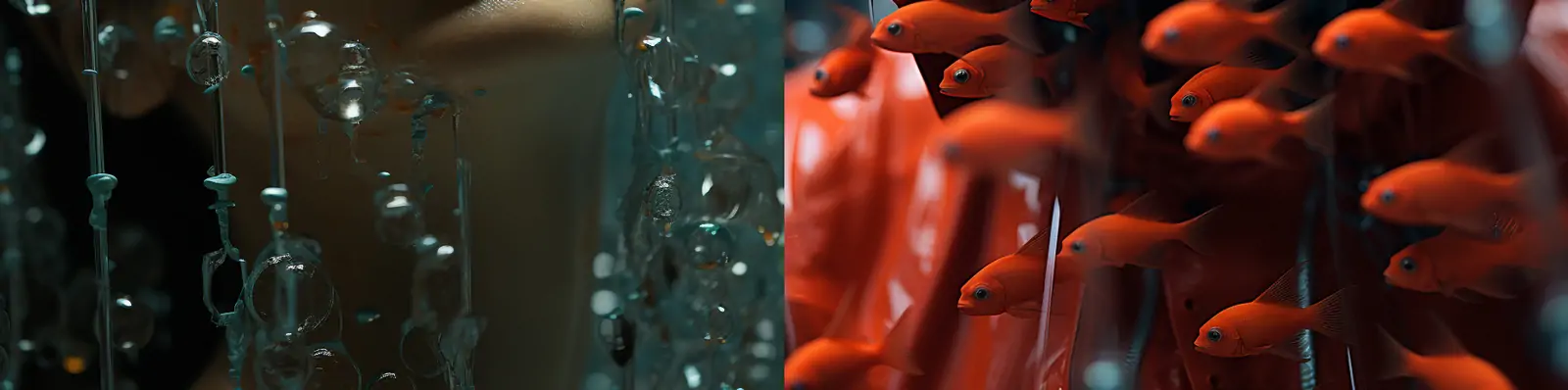 创意概念艺术女孩金鱼特写头像透明水滴气泡梦幻摄影海报midjourney关键词咒语