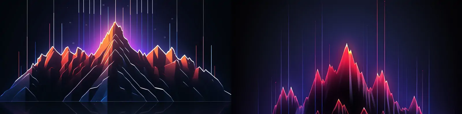 创意科技感霓虹灯光效声波粒子线条数字风景瑞士山脉对称海报背景midjourney关键词咒语