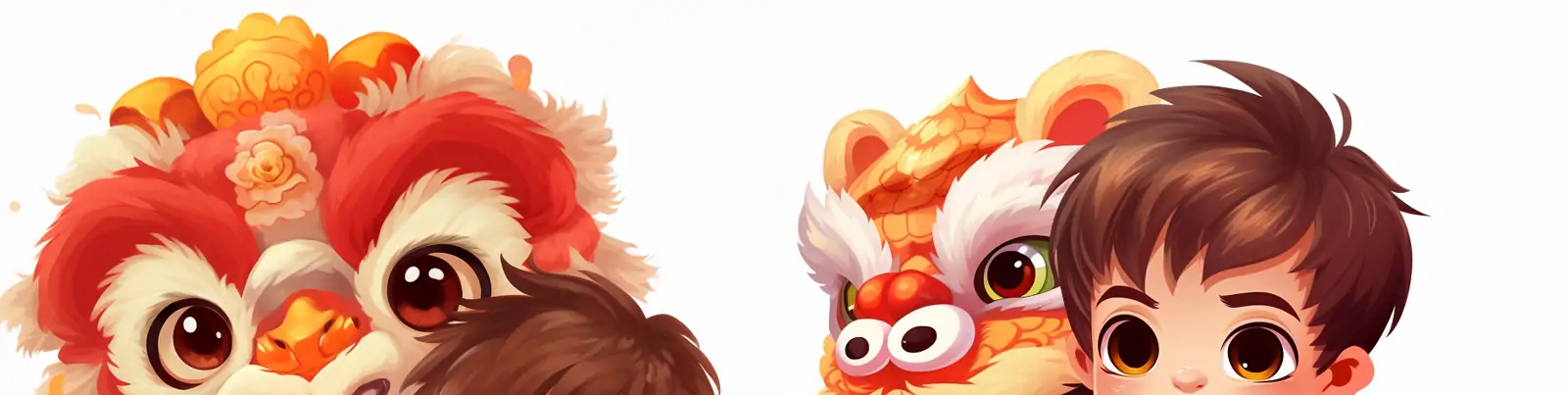 手绘卡通中国风传统节日春节元旦活动庆祝舞狮表演插图海报midjourney关键词咒语分享