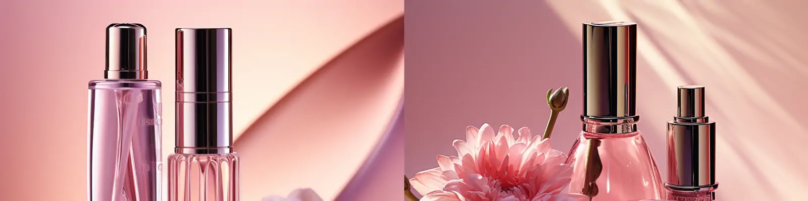 粉色香水化妆品护肤品包装瓶电商产品场景广告摄影海报midjourney关键词咒语分享