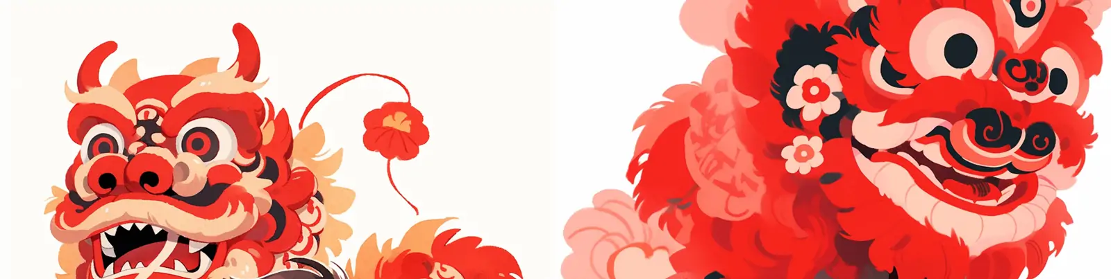 手绘红色喜庆中国风传统节日春节元旦活动庆祝舞狮表演插图海报midjourney关键词咒语