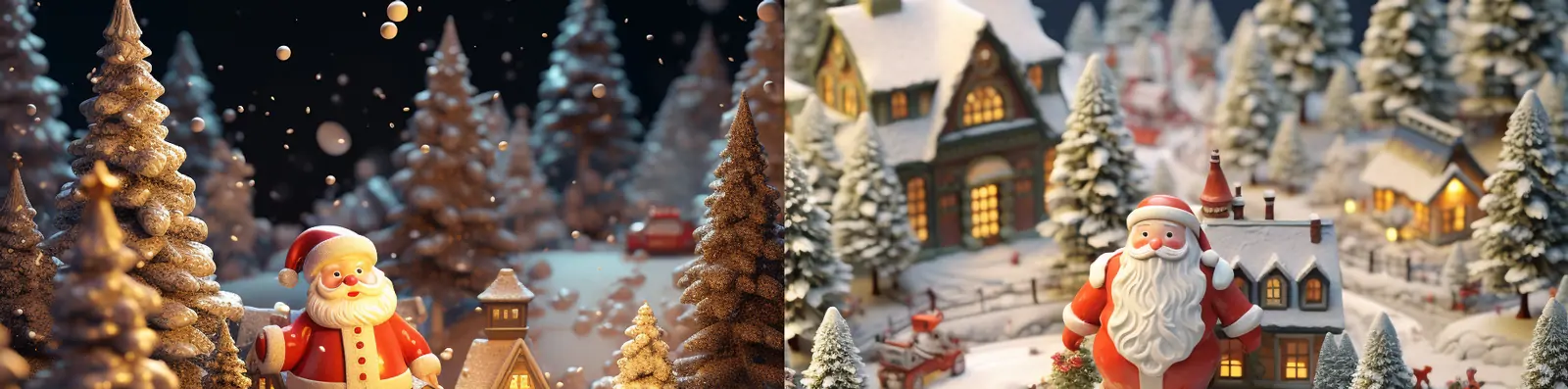 创意可爱微观巨型圣诞老人圣诞节氛围场景等距视图动画插图海报midjourney关键词咒语