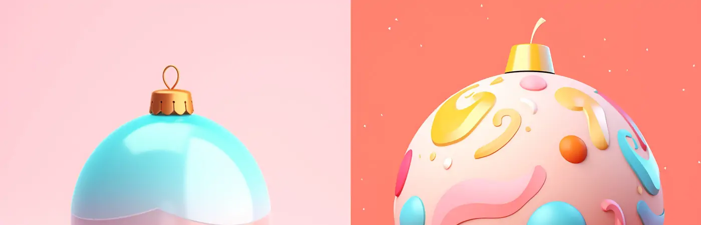 卡通C4D风格圣诞节元素圣诞球Midjourney关键词提示词咒语