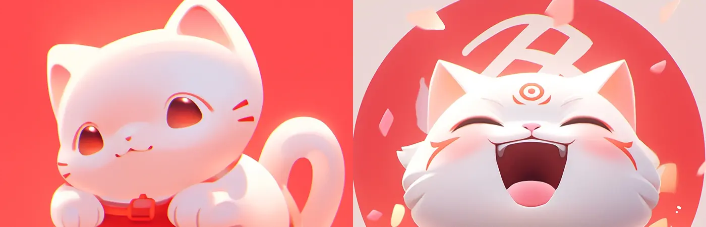 可爱招财猫咪卡通动物C4D风格Midjourney关键词提示词咒语