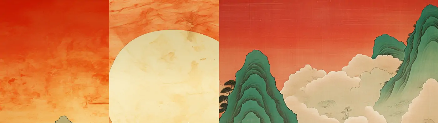 中国风山水自然风景壁纸壁画装饰插图绘画海报背景midjourney关键词咒语分享