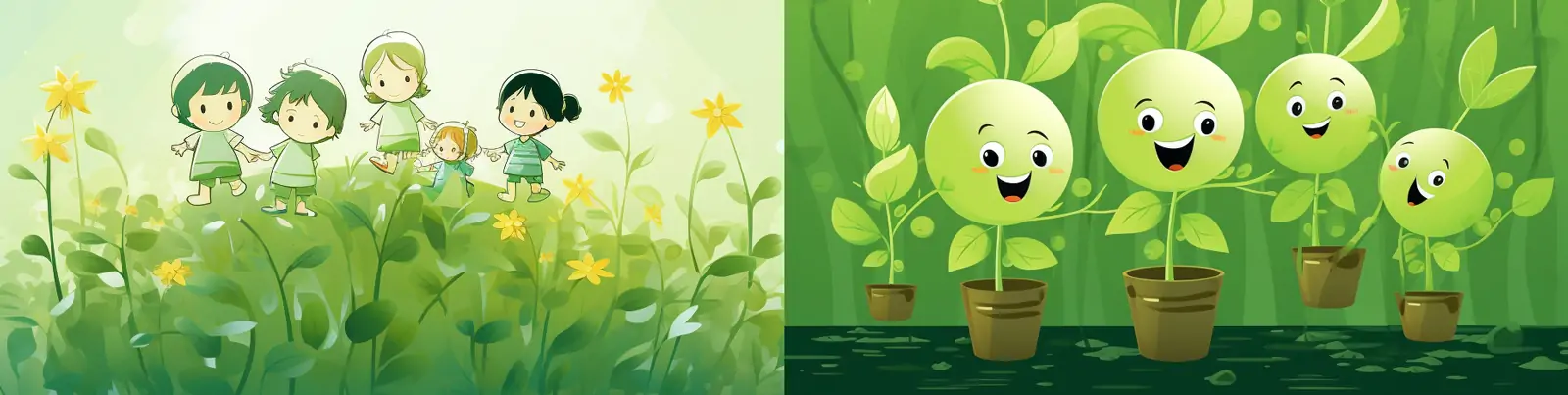 手绘卡通绿色环保植物植树节儿童宣传插图海报midjourney关键词咒语分享