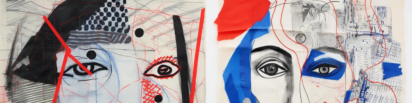 创意手绘野兽派主题女孩肖像线条点画概念艺术涂鸦插图绘画海报midjourney关键词咒语分享