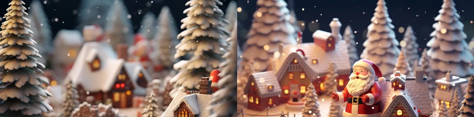 创意可爱微观巨型圣诞老人圣诞节氛围场景等距视图动画插图海报midjourney关键词咒语