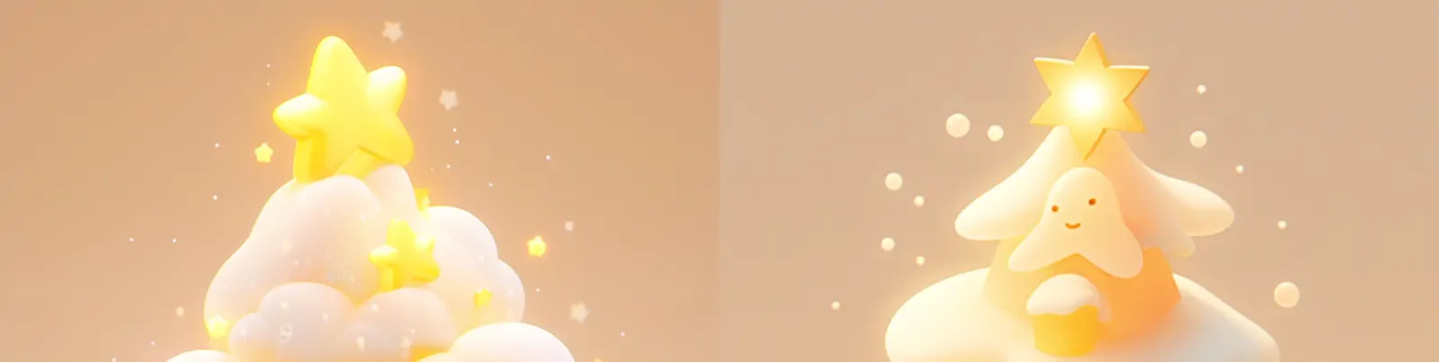 3D立体可爱卡通圣诞节透明磨砂玻璃圣诞树等距插图海报midjourney关键词咒语