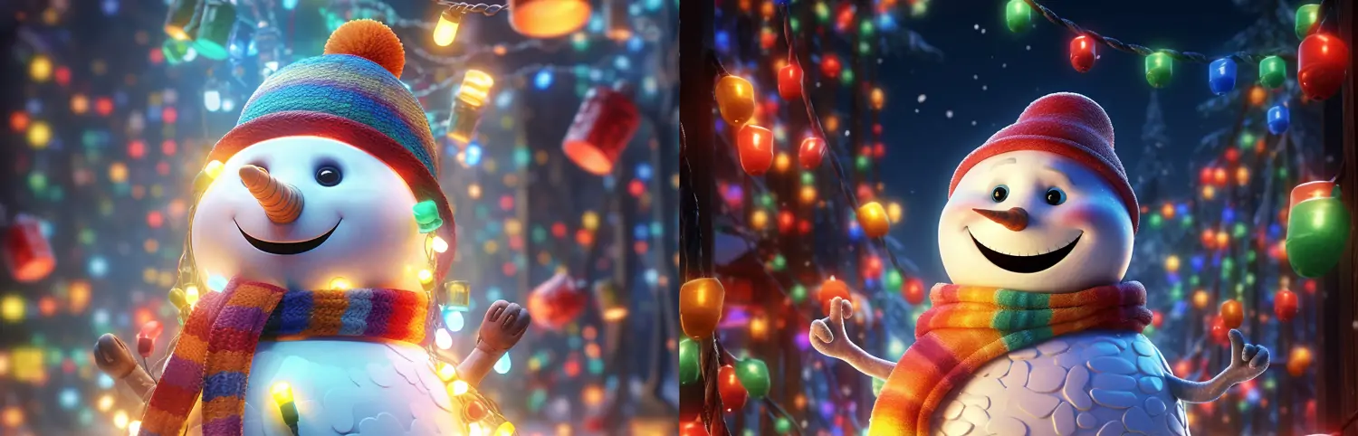 圣诞节雪人圣诞灯彩灯霓虹灯Midjourney关键词提示词咒语：