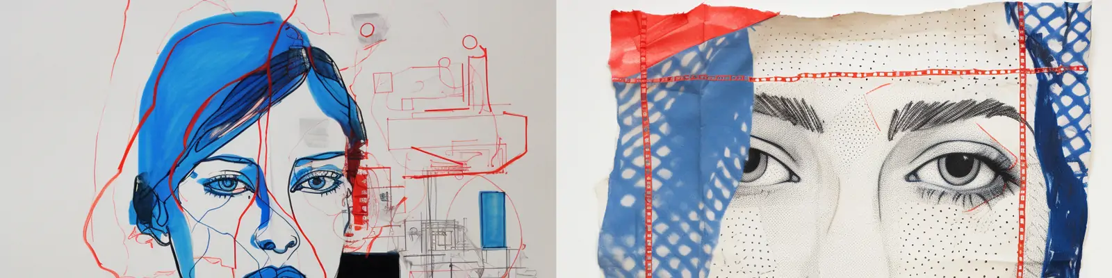 创意手绘野兽派主题女孩肖像线条点画概念艺术涂鸦插图绘画海报midjourney关键词咒语分享