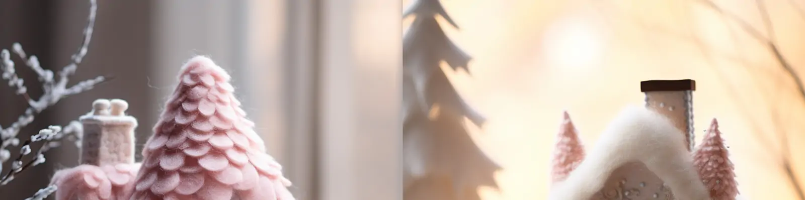 创意立体冬天圣诞节梦幻柔和雪地毛毡小屋手工艺品广告摄影海报midjourney关键词咒语分享