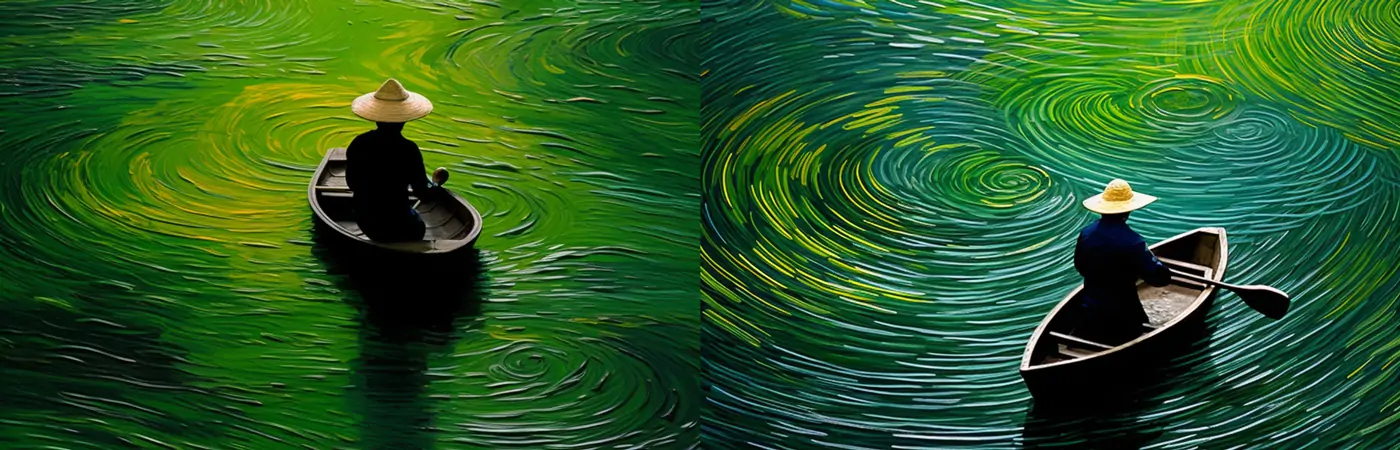 抽象旋涡波浪艺术油画划船船夫Midjourney关键词提示词咒语：