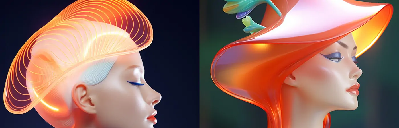 未来主义彩色瓷器玻璃美女人像艺术品Midjourney关键词提示词咒语