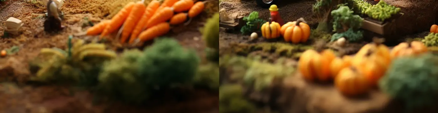 创意微观世界农民伯伯胡萝卜丰收果园卡车写实场景摄影海报midjourney关键词咒语