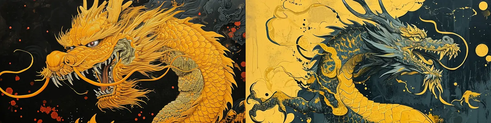 中国风逼真立体黄色中国龙喷枪艺术壁纸绘画海报midjourney关键词咒语