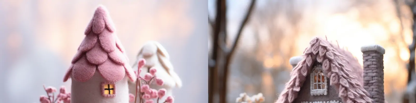 创意立体冬天圣诞节梦幻柔和雪地毛毡小屋手工艺品广告摄影海报midjourney关键词咒语分享