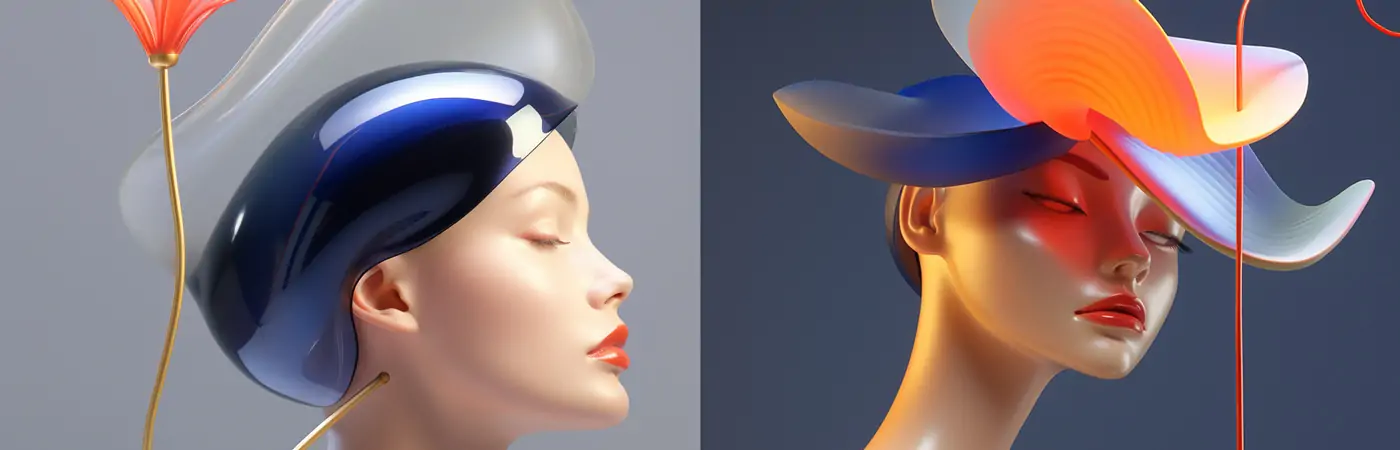 未来主义彩色瓷器玻璃美女人像艺术品Midjourney关键词提示词咒语